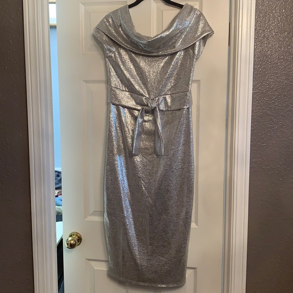 Metallic off shoulder dress